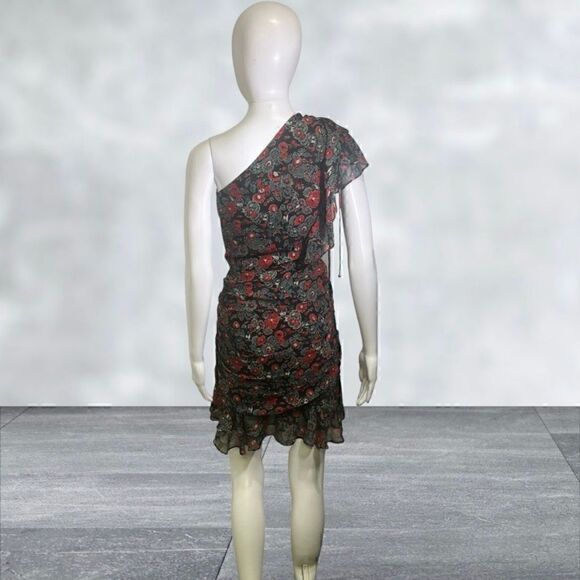 Veronica Beard Ballard Print Floral Silk Ruched Ruffle Dress Sz 6 - Picture 4 of 8